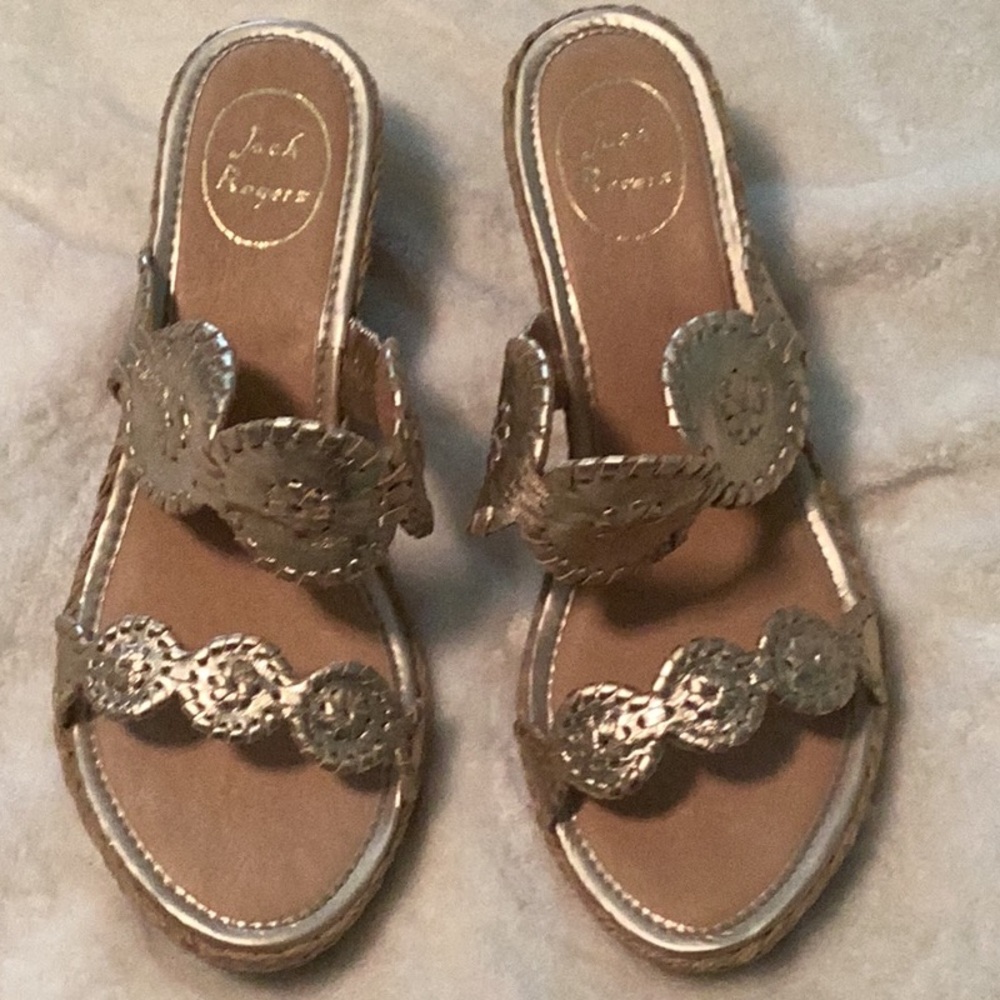 Jack Rogers Gold Metallic Sandals with Ornate Design